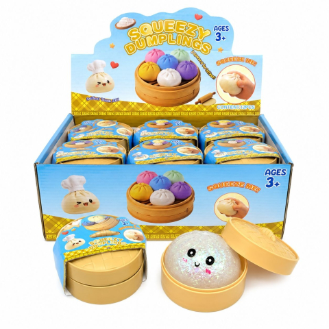 Jucarii antistres si senzoriale - Jucărie Antistres Squishy Dumpling cu Bile Gel Colorate Mici, 8 cm, Surpriză Colorată