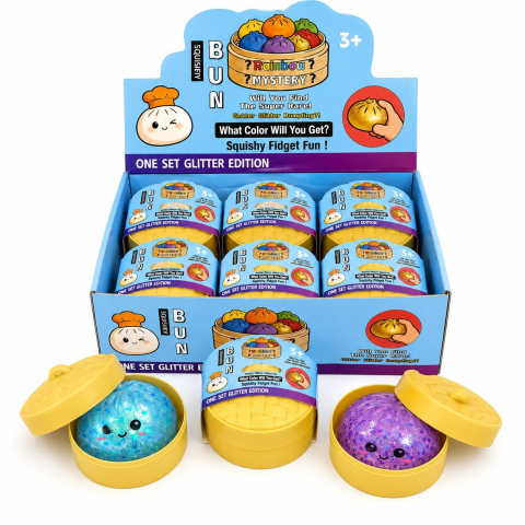 Jucarii antistres si senzoriale - Jucărie Antistres Squishy Dumpling cu Bile Gel și Sclipici, 8 cm, Fidget Toy Surpriză Colorată