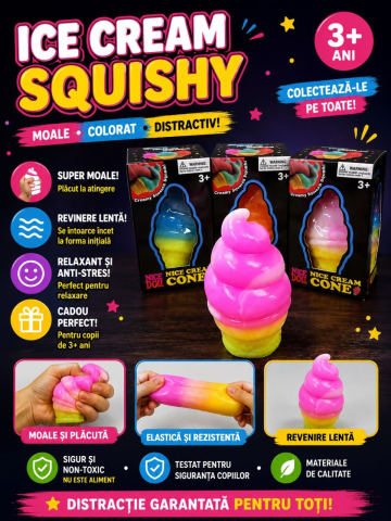 Jucarie antistres Squishy Ice Cream Cone 8cm, model inghetata colorata, culoare aleatorie [4]