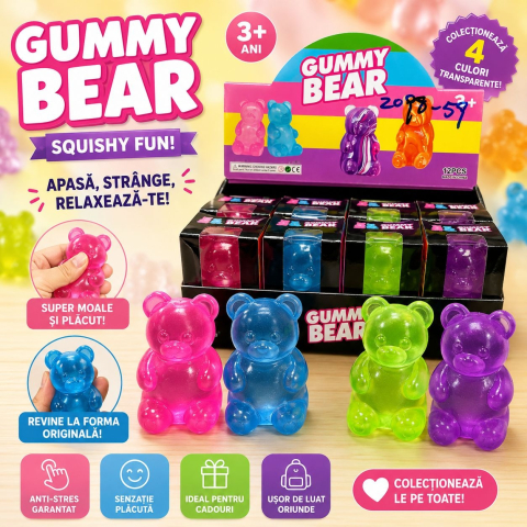 Jucărie Antistres Ursuleț Squishy Gummy Bear 7cm - Figurina Elastică și Moale, 3+ Ani [1]