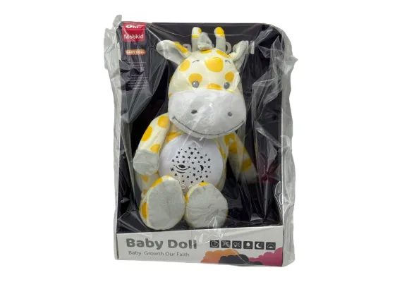 Jucarii de plus - Jucarie din plus pentru bebelusi, Girafa Adorabila, cu proiectie forme luminoase si sunete, 33×25cm,  