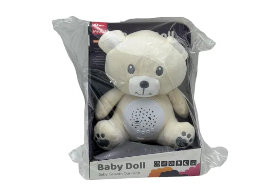 Jucarii de plus - Jucarie din plus pentru bebelusi, Ursulet Adorabil, cu proiectie forme luminoase si sunete, 33×25cm,  