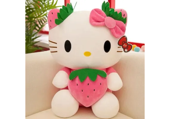Jucarii de plus - Jucărie Plus Pisicuță Adorabilă cu Căpșună – 2 Culori, 23 cm, Perfectă pentru Copii 