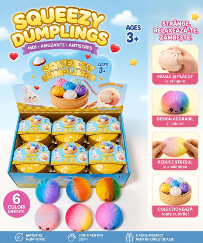 Jucarie Squishy Antistres Dumplings / Galusca, 8.5 cm, Moale si Elastica, Copii 3+, Multicolor [1]