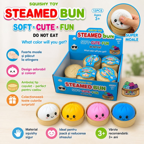 Jucarie Squishy Antistres Dumplings / Galusca in Cosulet, 8.5 cm, Culoare Surpriza, 3+ ani [1]
