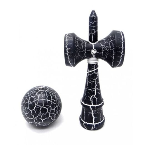 Kendama - Kendama din lemn 18 cm, cracked– model clasic cu design crapat, NEAGRA