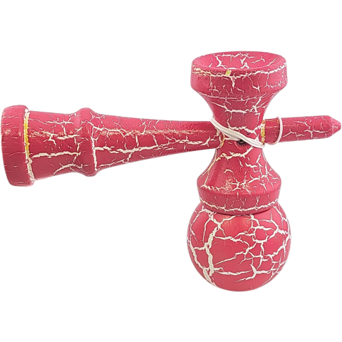 Kendama X Originala, Profesionala, Flippy, Cracked, din Lemn, 18 cm, Roz Aprins/Alb [3]