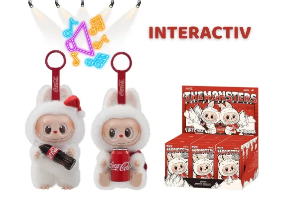 Jucarii de plus - Labubu x CocaCola interactiv cu lumini LED si sunete, editie Blind Box surpriza 