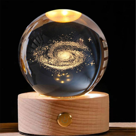 Lampa de veghe Glob Cristal 3D cu Galaxie, 6cm, lumina calda ambientala, BaoBao [1]
