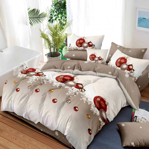 Textile pentru casa - Lenjerie finet Pucioasa 6 piese, pat dublu, model de Craciun