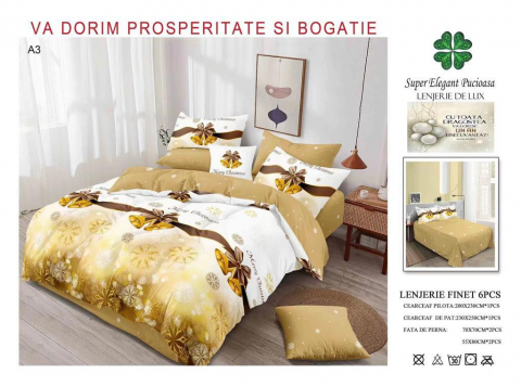 Textile pentru casa - Lenjerie finet Pucioasa 6 piese, pat dublu, model de Craciun