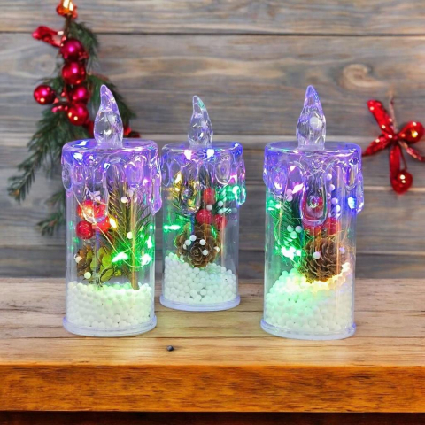 Lumanare,  1buc,  LED 17 cm acrilica cu decor de iarna, multicolor – comutator la baza [3]