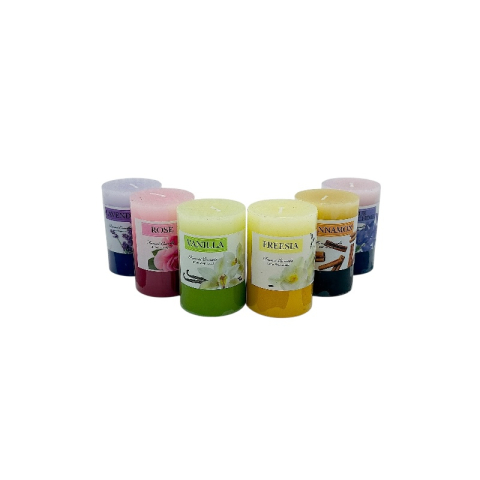 Articole pentru Craciun - Lumanare parfumata,  1buc, cilindrice, culori si arome mixate,  – Lavanda, Trandafir, Vanilie, Freesia, Scortisoara, Ocean Breeze