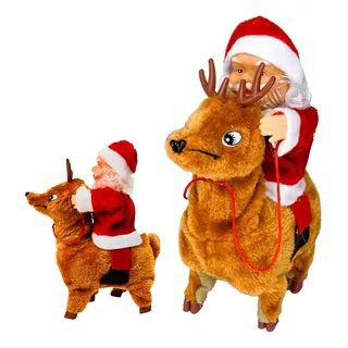 Moș Crăciun animat pe ren 20 cm – muzical și decorativ in cutie [1]