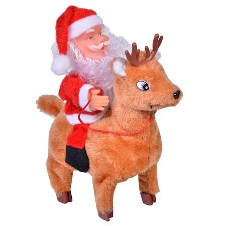 Articole pentru Craciun - Moș Crăciun animat pe ren 20 cm – muzical și decorativ in cutie