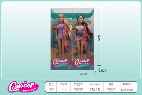 Papusi si accesorii - Papusa in costum de baie, cu placa de Surf,Camaner Fashion Style, 33×12×5cm, multicolor, +3ani,  