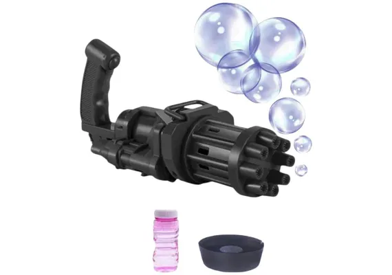 Arme de jucarie - Pistol Baloane Copii Tip Mitraliera – Bubble Blaster Electric, aproximativ 14-15cm, 8 Tuburi, Varsta 3+, 