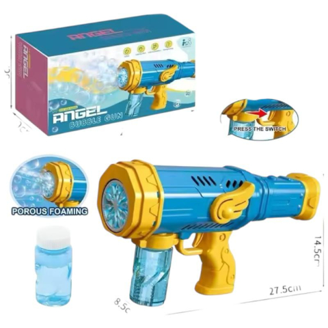 Pistol electric de facut baloane de sapun, culori combinate, cu sunet si lumina, 8 orificii, 27.5x14.5x8.5 cm, Angel Bubble Gun,  [1]