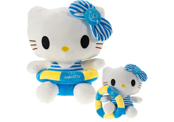 Jucarii de plus - Plus adorabil, pisicuta HELLO la plaja cu colac, 28 cm-  by Alex store