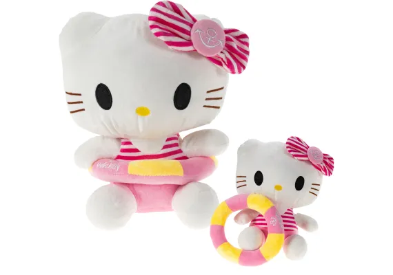 Jucarii de plus - Plus adorabil, pisicuta HELLO la plaja cu colac, 28 cm-  by Alex store