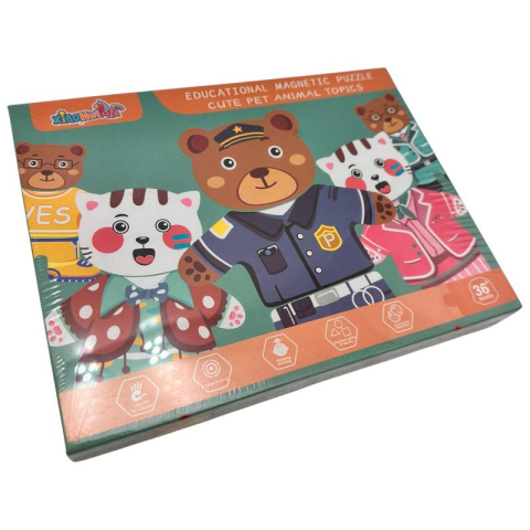 Puzzle Magnetic Educativ cu Animale Imbracate – Joc Interactiv pentru Copii 3 Ani+,  [2]