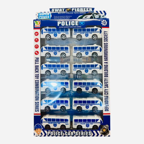 Set 12 autobuze de politie Swat Pioneer, 40×22×3.5cm, alb-albastru, +3ani,   [3]