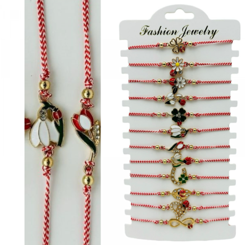 Martisor Bratara - Set 12 Bratari Martisor , modele diferite, aurii, snur reglabil