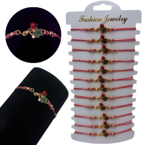 Martisor Bratara - Set  12 Bratari Martisor Trifoiasi cu gargarita, cu margele, snur reglabil