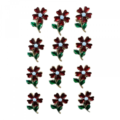 Martisoare - Set 12 Brose Martisor marime mica, 3.5cm, Floare Rosie