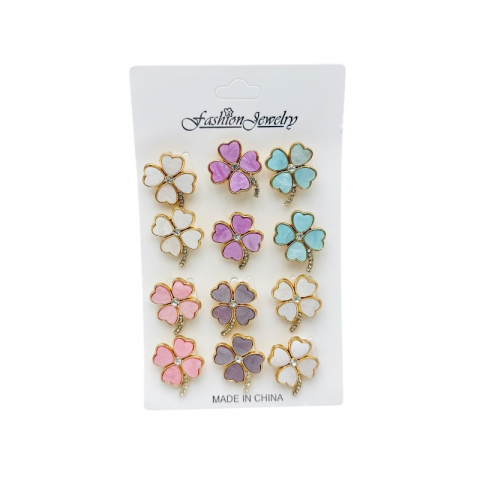 Martisoare - Set 12 brose Martisor, Trifoi cu 4 foi diverse culori, editie 2025