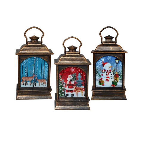 Felinar Crăciun LED 14×7 cm 1buc – bronz antichizat, printuri festive mixte [1]