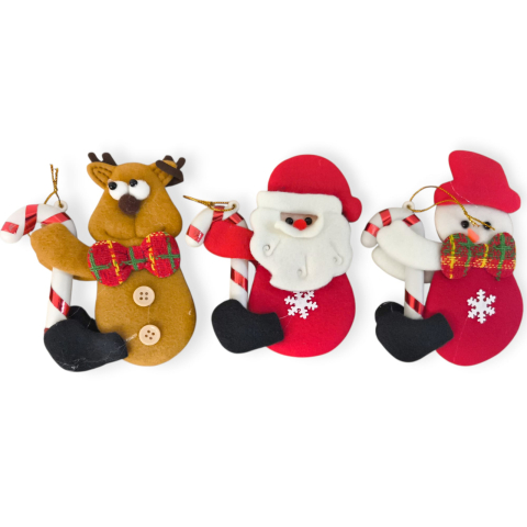 Articole pentru Craciun - Set 12 figurine textile Craciun – Mos, Om de zapada, Ren, 13cm