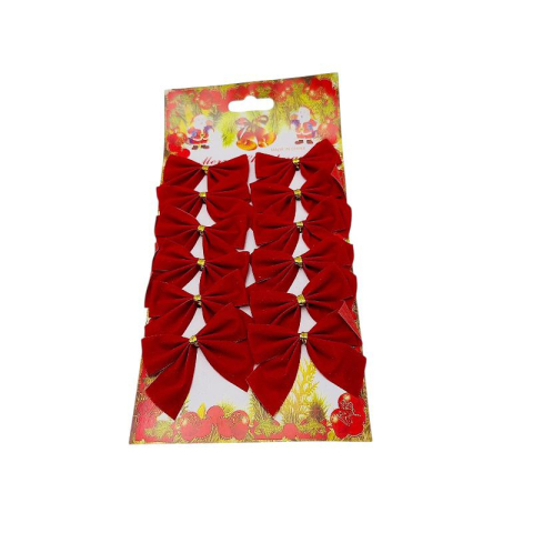 Articole pentru Craciun - Set 12 fundite Craciun, rosu intens  – pentru brad, 23x11.5cm