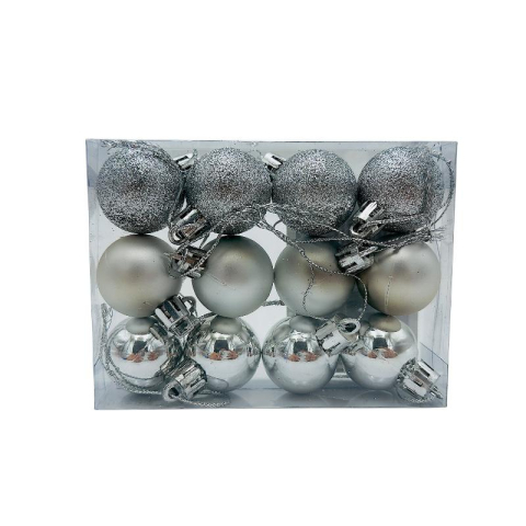 Globuri - Set 12 globuri de Craciun pentru brad – 11x9x3cm, nuanta argintiu