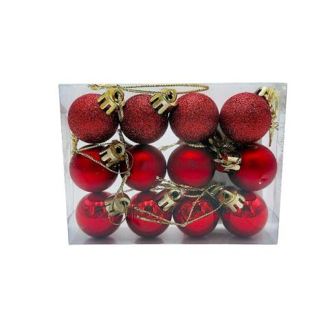 Globuri - Set 12 globuri de Craciun pentru brad – 11x9x3cm, nuanta rosu intens