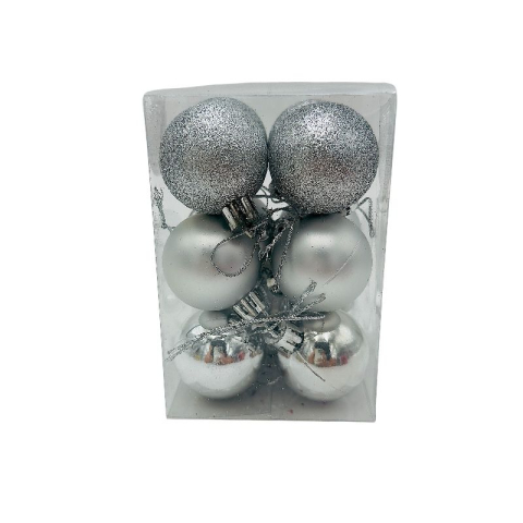 Articole pentru Craciun - Set 12 globuri de Craciun pentru brad – 12x8x8cm, nuanta argintiu