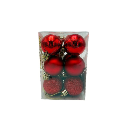 Articole pentru Craciun - Set 12 globuri de Craciun pentru brad – 12x8x8cm, nuanta rosu intens