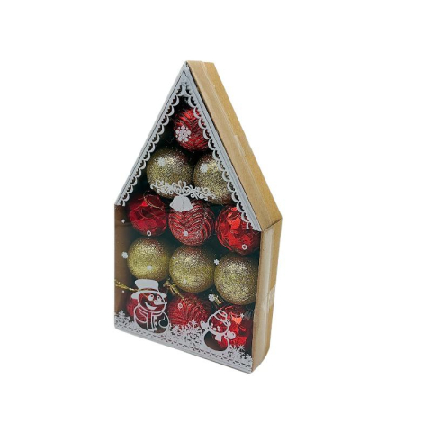 Set 12 globuri de Craciun pentru brad –20x12x4cm, nuanta rosu+auriu [1]