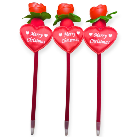 Articole pentru Craciun - Set 12 pixuri Craciun cu figurine – trandafir cu lumini si inimioara