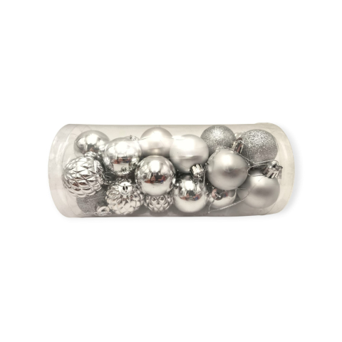 Articole pentru Craciun - Set 24 globuri de Craciun pentru brad –20x9x9cm, nuanta argintiu