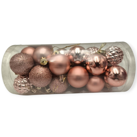 Articole pentru Craciun - Set 24 globuri de Craciun pentru brad –20x9x9cm, nuanta cupru