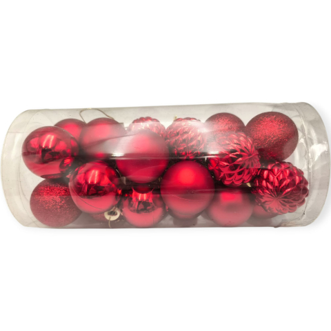 Articole pentru Craciun - Set 24 globuri de Craciun pentru brad –20x9x9cm, nuanta rosu intens