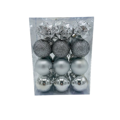Globuri - Set 24 globuri de Craciun pentru brad – 23x17.5x11.5cm, nuanta argintiu