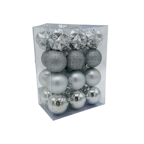 Set 24 globuri de Craciun pentru brad – 23x17.5x11.5cm, nuanta argintiu [2]