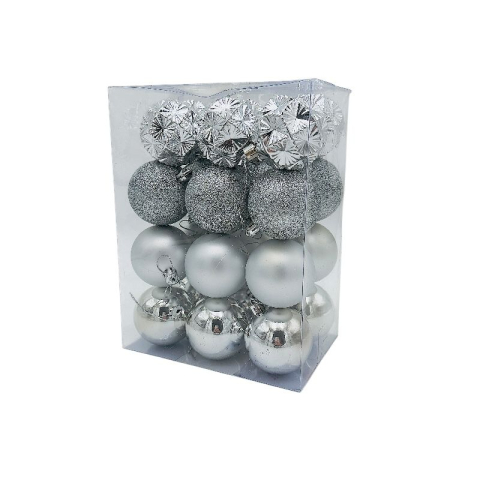 Set 24 globuri de Craciun pentru brad – 23x17.5x11.5cm, nuanta argintiu [1]