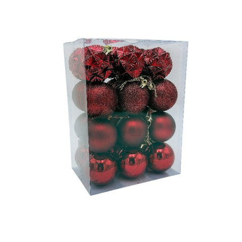 Globuri - Set 24 globuri de Craciun pentru brad – 23x17.5x11.5cm, nuanta bordo