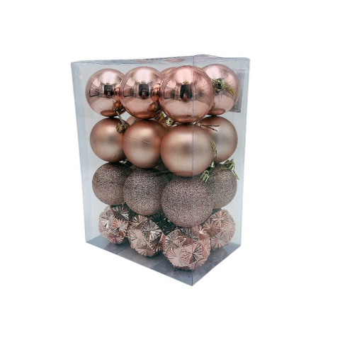 Set 24 globuri de Craciun pentru brad – 23x17.5x11.5cm, nuanta rose [1]