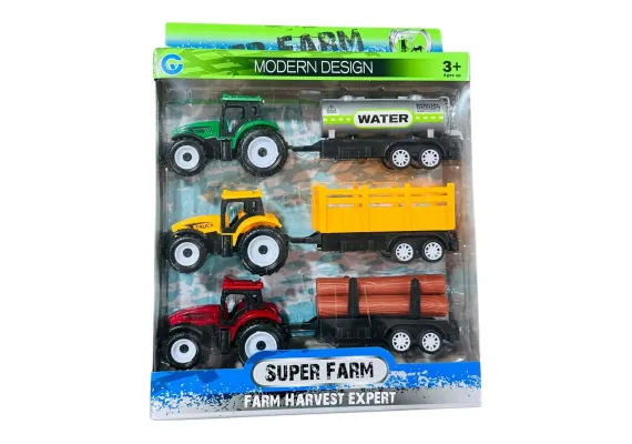 Jucarii, Copii & Bebe - Set 3 tractoare Super Farm, modele combinate, multicolor, 24×21cm, 