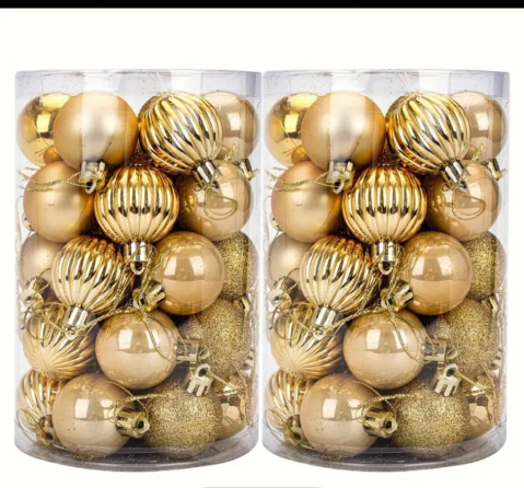 Articole pentru Craciun - Set 34 globuri de Craciun pentru brad – 26x18x18cm, nuanta auriu