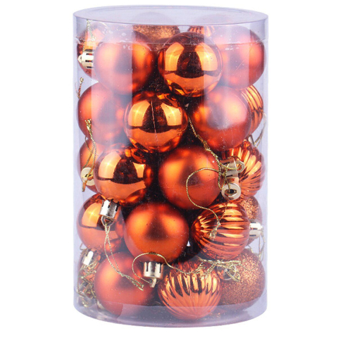 Articole pentru Craciun - Set 34 globuri de Craciun pentru brad – 26x18x18cm, nuanta portocaliu metalic